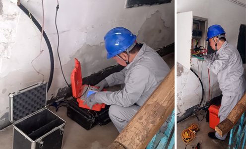 六戶供電所辛鎮(zhèn)一期10號(hào)樓低壓電纜故障檢測(cè)現(xiàn)場(chǎng)