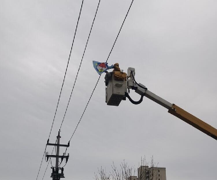 2024年3月24日，車站線2號(hào)桿清理導(dǎo)線上的風(fēng)箏